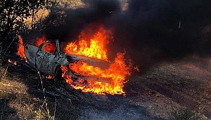 Takla atan araç alev alev yandı