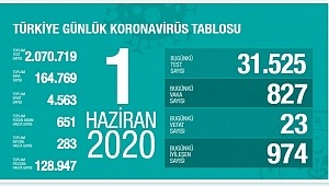  1 Haziran koronavirüs tablosu! Vaka, ölü sayısı 