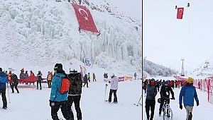 Gara Şehitleri anısına Palandöken'in zirvesine Türk bayrağı astılar