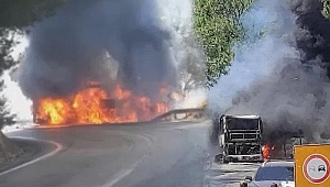 Facianın eşiğinden dönüldü! İçinde yolcu bulunan otobüs alev alev yandı
