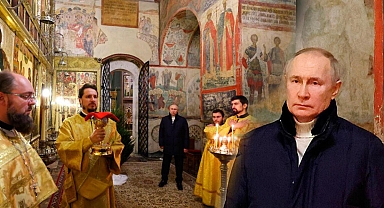 Dikkat çeken görüntüler: Putin tek başına ayinde!