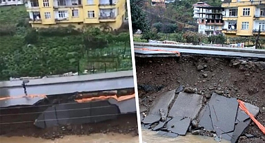Rize'de yol dere yatağına çöktü! 1 kişi son anda kurtuldu