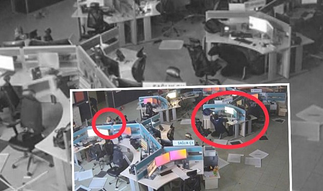 Deprem anında böyle görevine devam etti: O anlar kamerada