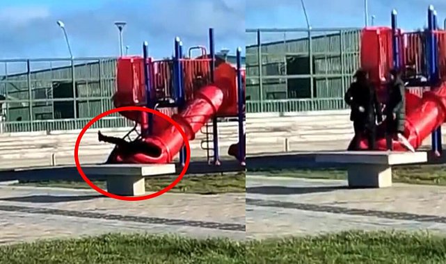 Devlet başkanı kaydırakta sıkıştı! Sosyal medyanın konuştuğu görüntü...