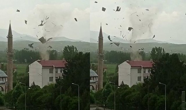 Sivas'ta hortum binaların çatılarını uçurdu! O anlar kamerada