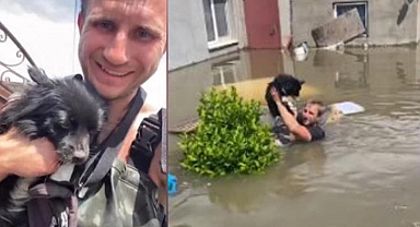 Ukraynalı boksör, sel bölgesinde hayvanları ve yaşlıları kurtarıyor