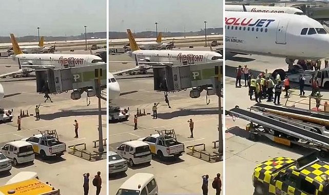 Sabiha Gökçen Havalimanı'nda hareketli dakikalar kamerada! Uçağı kaçıran İsrailli baba ve oğlu, ortalığı ayağa kaldırdı
