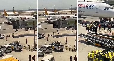 Sabiha Gökçen Havalimanı'nda hareketli dakikalar kamerada! Uçağı kaçıran İsrailli baba ve oğlu, ortalığı ayağa kaldırdı