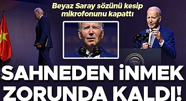 Basın toplantısında inanılmaz anlar: Biden'ın sözlerini yarıda kestiler, mikrofonu bırakıp sahneden inmek zorunda kaldı