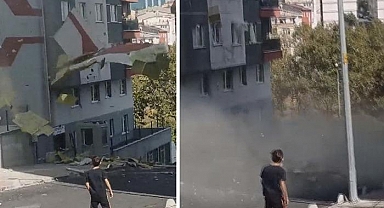 Esenler'de korku dolu anlar! Apartmanın dış cephesi çöktü