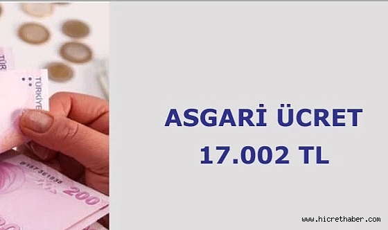 Net Asgari Ücret 17 bin 2 lira oldu